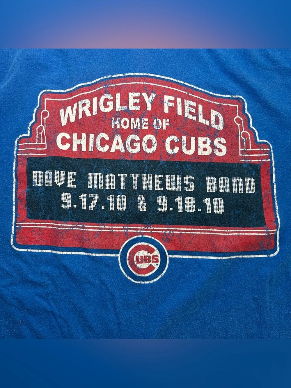 Dave Matthews Band Wrigley Field Chicago Cubs Sept 17-18 2010 T-Shirt Blue sz S
